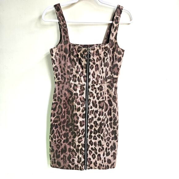 Nicholas Leopard Print Mini Dress Size US 4 Bodycon Tank Denim Cotton Blend - Picture 1 of 8